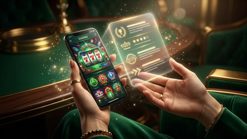 Homem sorrindo jogando em um cassino online lucky bet, com elementos de interface de jogo e um toque de verde e dourado, representando a sorte e a segurança da plataforma.