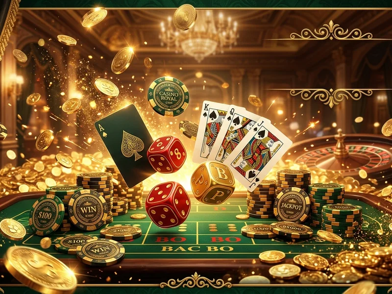 Visão detalhada da mesa de Bac Bo com dados e cartas em jogo, na plataforma lucky bet