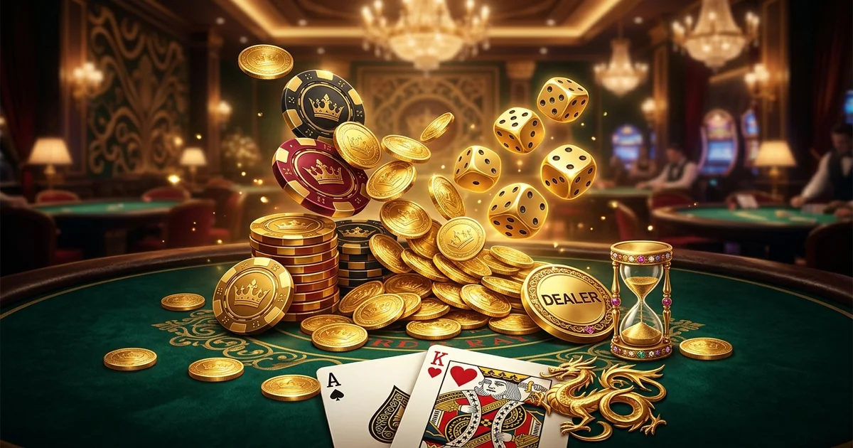 Gráfico mostrando o gerenciamento de banca com dinheiro e fichas de cassino, lucky bet