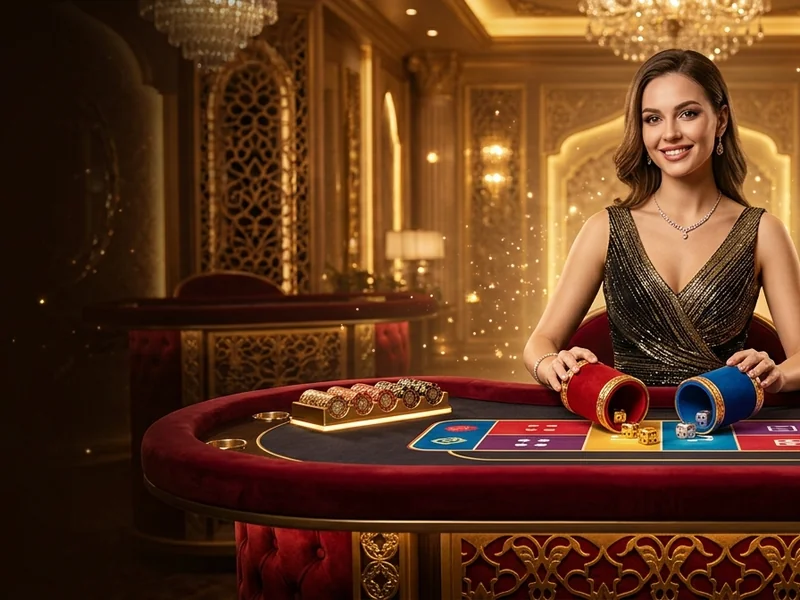 Dealer ao vivo profissional conduzindo uma rodada de Bac Bo em um estúdio moderno da lucky bet