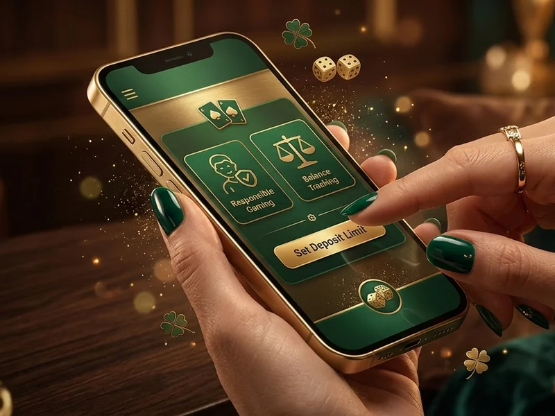 Pessoa usando um smartphone com interfaces de jogos de cassino, enfatizando o jogo responsável na lucky bet.