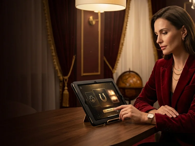 Pessoa usando ferramentas de jogo responsável em um tablet, lucky bet