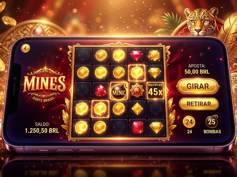 Jogo Mines sendo jogado em um smartphone, demonstrando a interface móvel da Lucky Bet