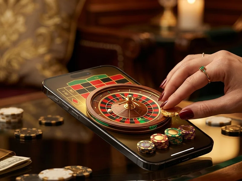 Pessoa jogando roleta em um smartphone, com o logotipo da Lucky Bet, destacando a compatibilidade móvel e o aplicativo